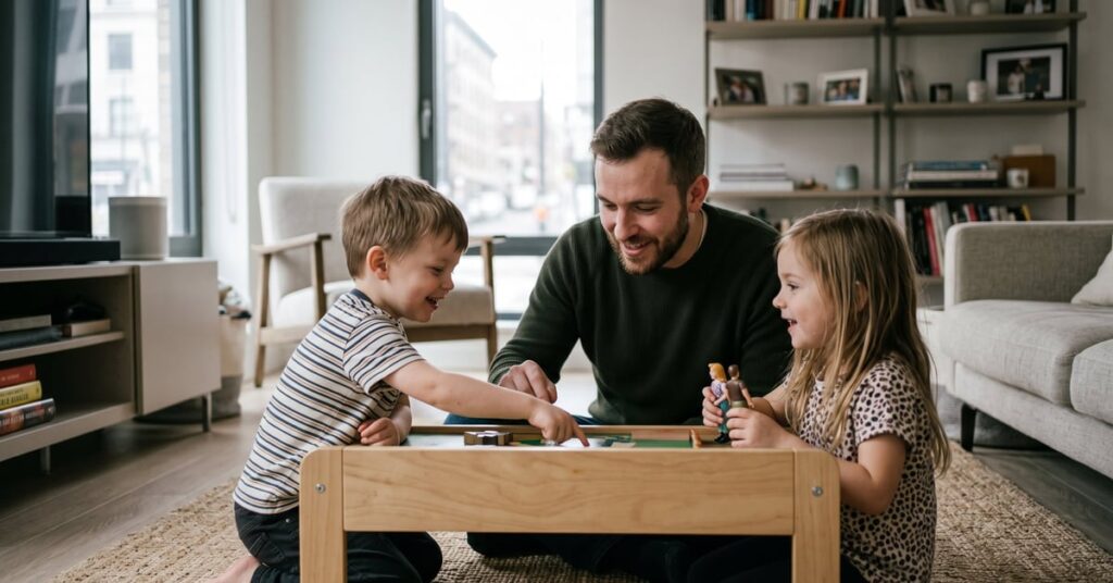 Acteur en babysitting gardant un enfant entre deux castings