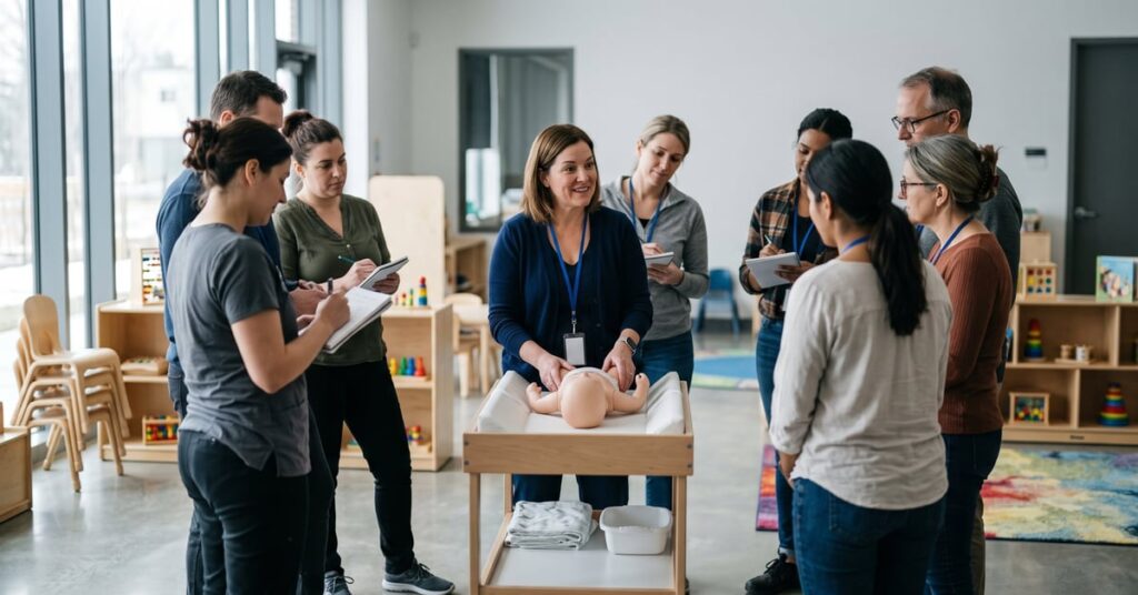 Formation petite enfance : professionnelle accompagnant un jeune enfant dans un cadre bienveillant