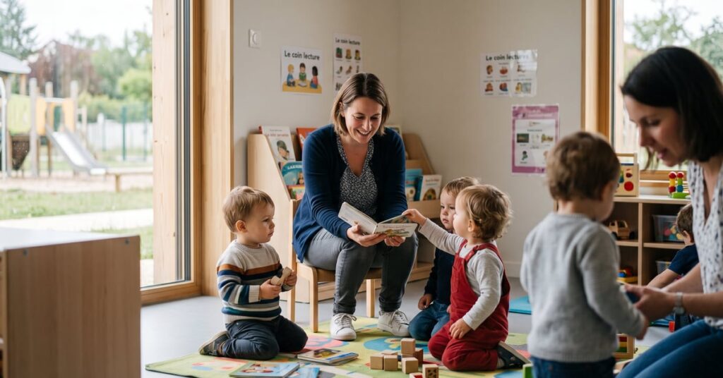 Relais assistante maternelle : enfants et professionnels réunis dans un espace d'éveil bienveillant