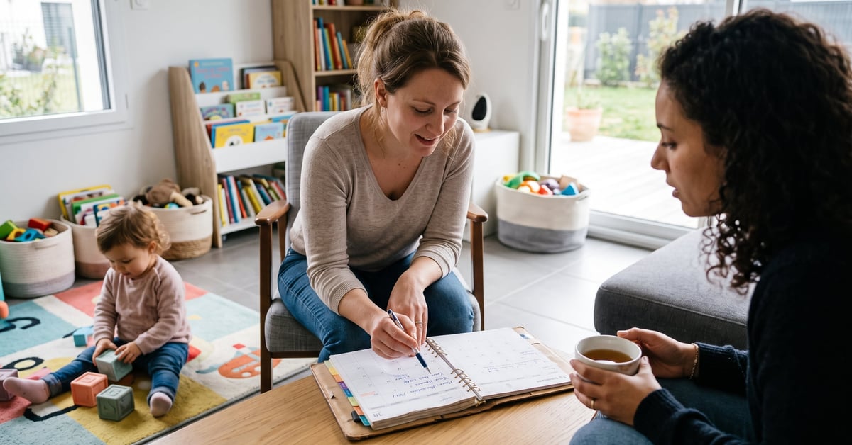 Assistante maternelle avec un enfant en bas âge, illustration de la mensualisation du salaire