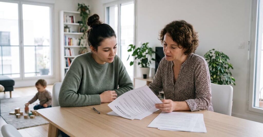 Modèle de contrat assistante maternelle posé sur un bureau avec stylo et documents officiels